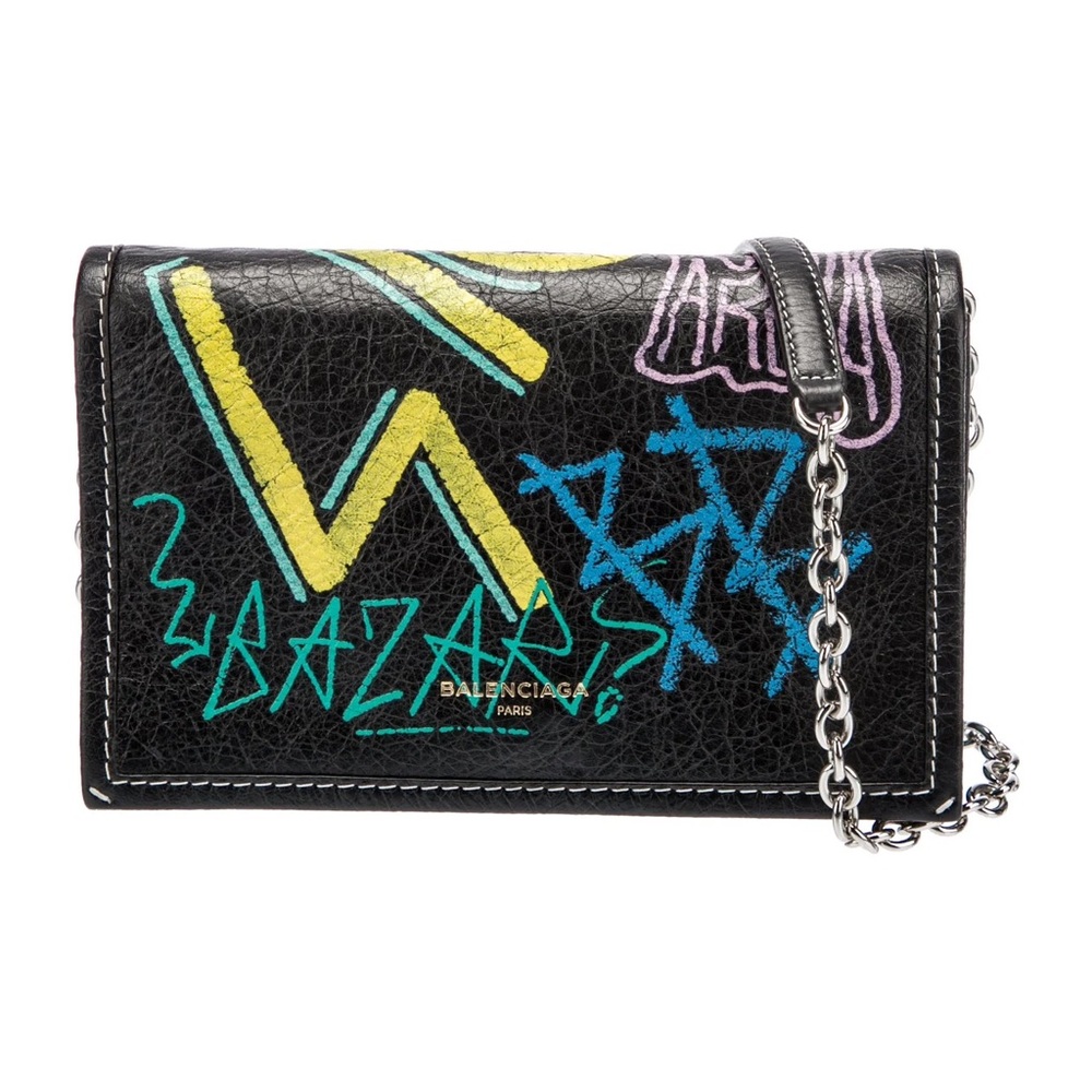 Balenciaga Bazaar Graffiti Chain Bag Black